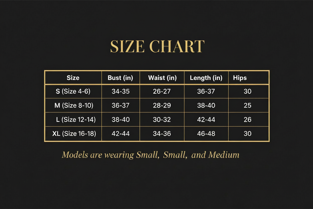 Size Chart - Models are wearing Small, Small, and Medium