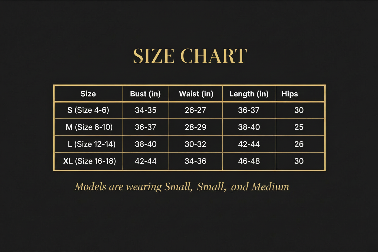 Size Chart - Models are wearing Small, Small, and Medium